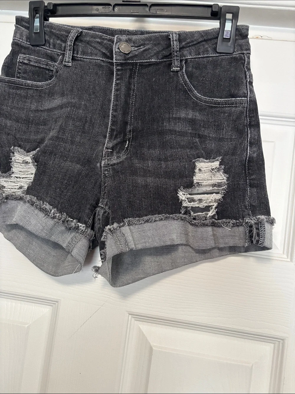Distressed Black/gray denim shorts